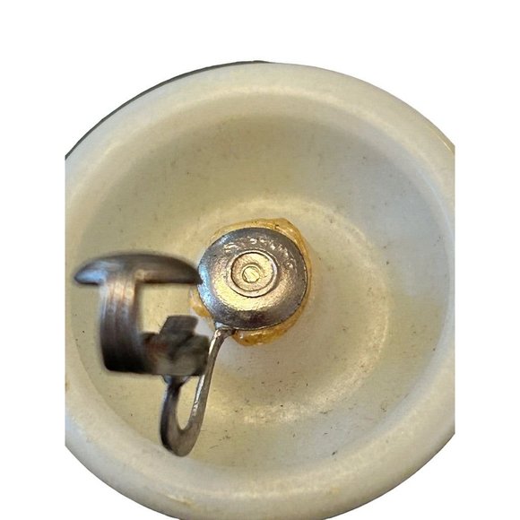 Vintage 1960s Clip On Non-Pierced Earrings Light Green Sterling Back 1 1/8"d - Picture 5 of 6